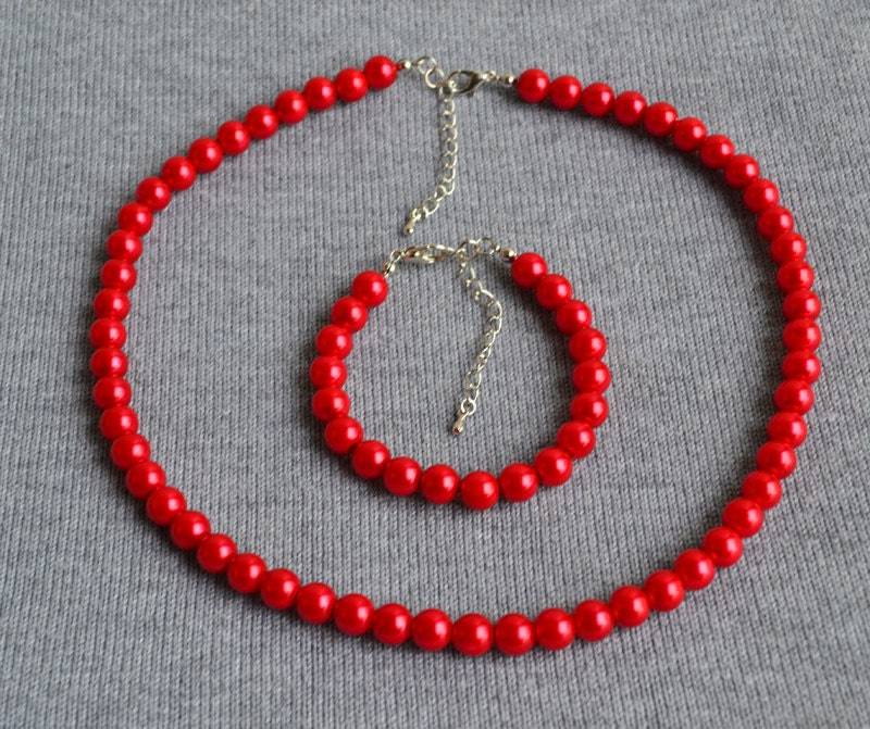 Perlenkette, Perlenarmband, Rote Perlen, Glasperlen, Hochzeitsperlen, Hochzeitsschmuck von luckyjewelry8
