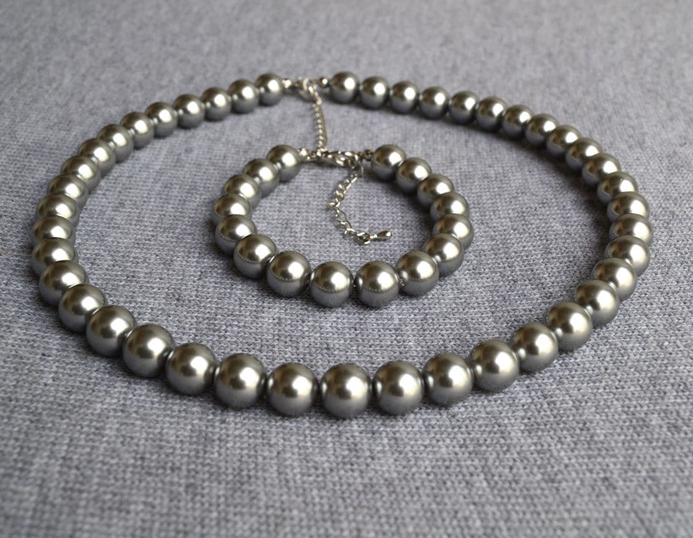 Perlenkette Grau, Perlenkette, Perlenarmband, Brautjungferngeschenke, Perlenschmuck, Hochzeitshalskette Hochzeitsfest von luckyjewelry8