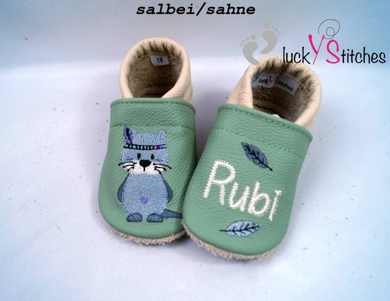Krabbelschuhe, Lederpuschen, Boho Otter, Name, Personalisierbar von luckystitchesShop