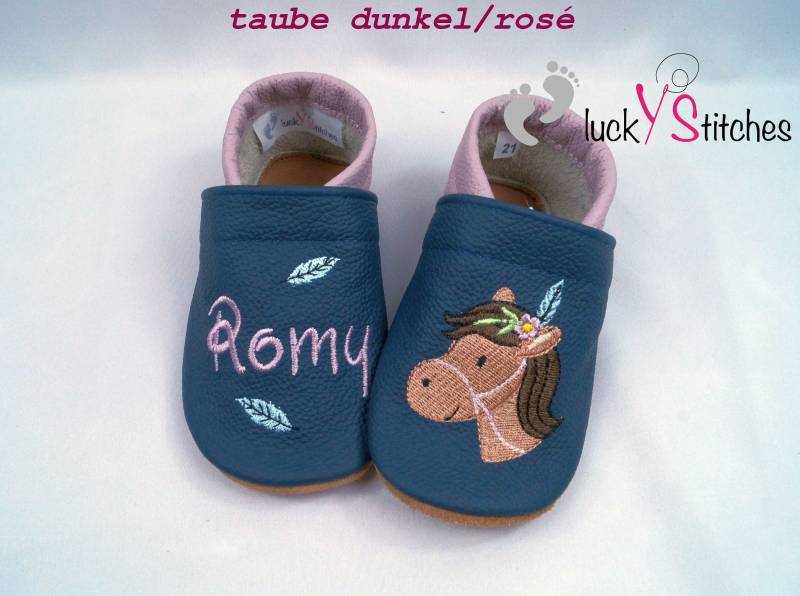 Krabbelschuhe, Lederpuschen, Boho-Pony, Pferd, Name, Personalisierbar von luckystitchesShop