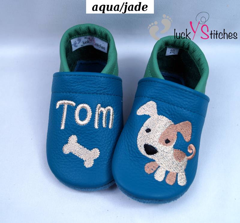 Krabbelschuhe, Lederpuschen, Hund, Name, Personalisierbar Krabbelschuhe, Lederpuschen, Hund, Name, Personalisierbar von luckystitchesShop
