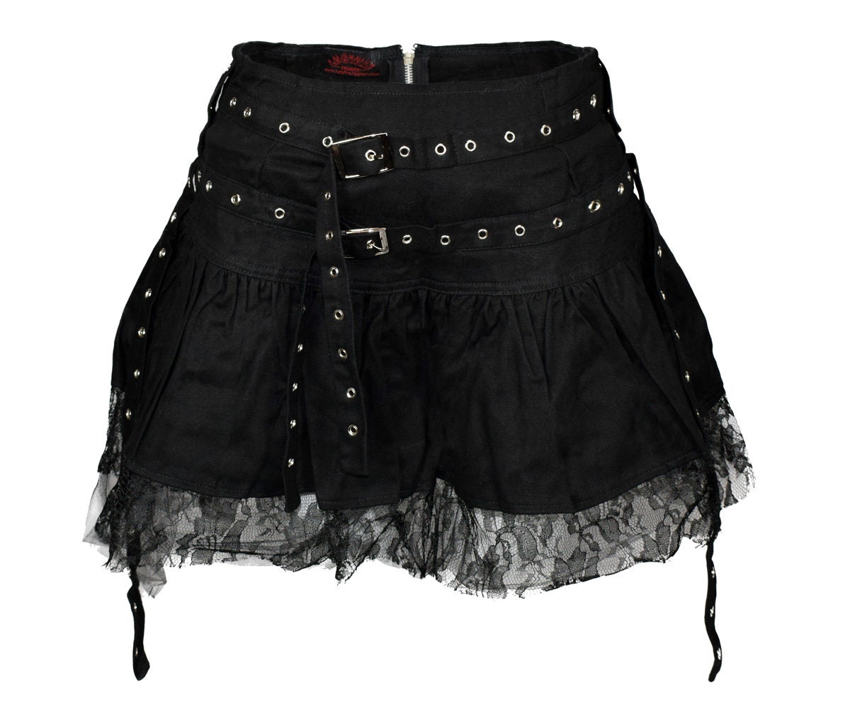 Black Gothic Skirt With Eylet Straps von lucyfirefashion