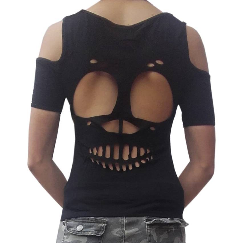 Gothic Shirt Backfree Cut Out Skull von lucyfirefashion