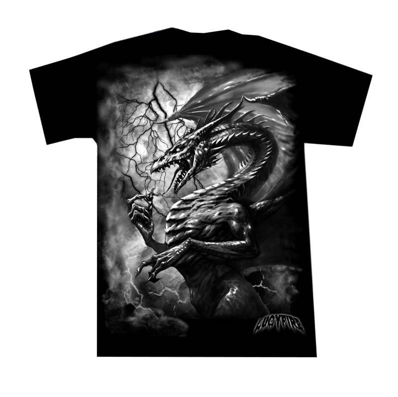 Gothic T Shirt Lightning Dragon Gray von lucyfirefashion