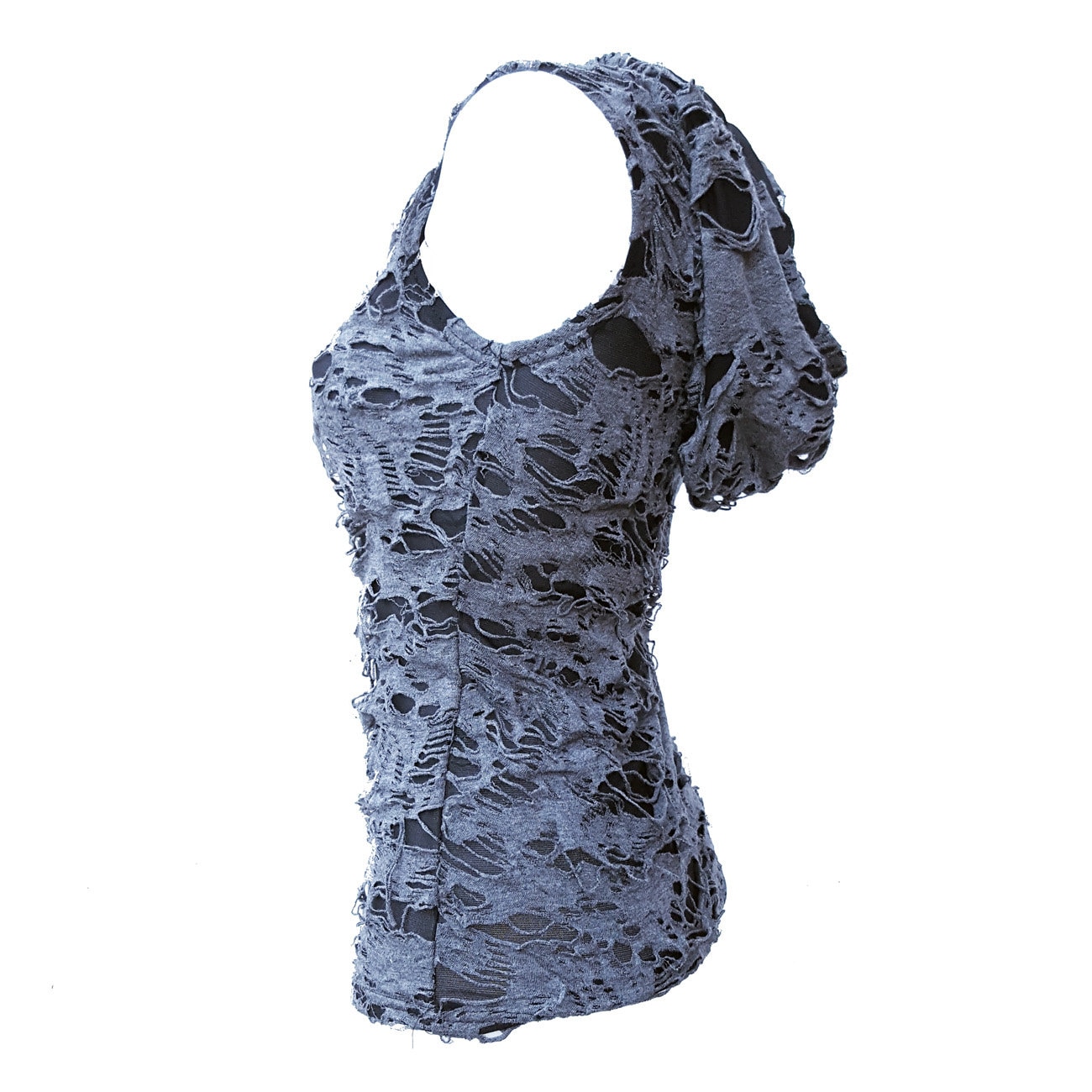 Lacerated Lady Top With Hood Grey Black von lucyfirefashion