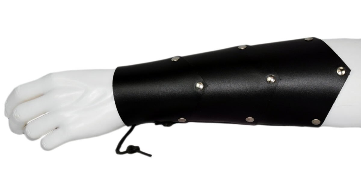 Long Silver Studed Bracer Black Three Parts von lucyfirefashion