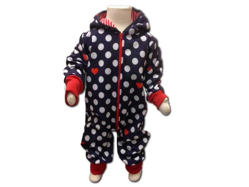 Softshellanzug in Blau Mit Herzen Und Punkten Gr.62-116 von luettundluett