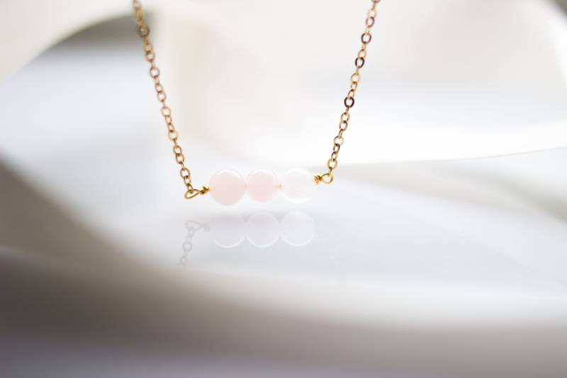 Echter Rosenquarz Halskette Schmuck Edelstein Kette Anhänger Gold Heilstein von luisaebeling