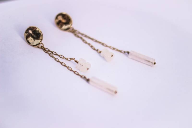 Edle Rosenquarz Hängeohrringe Eleganter 24K Vergoldeter Edelstahl Handgefertigte Meisterwerke, Anspruchsvoller Stil Und Zeitlose Eleganz von luisaebeling