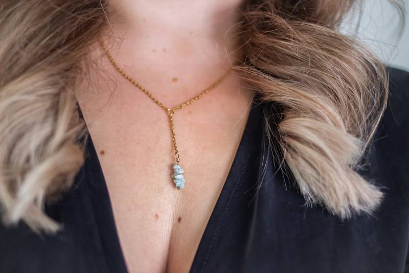 Handgefertigtes Schmuckset Goldene Kette & Ohrringe Mit Aquamarin - Eleganz, Einzigartigkeit, Strahlender Edelstein Geschenk Hochzeit von luisaebeling