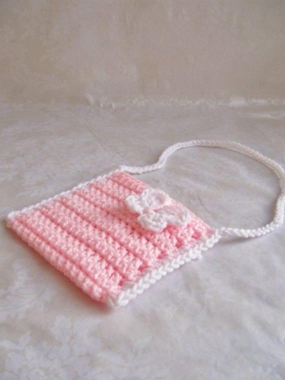 Gehäkelte Mädchen Geldbörse, Kleinkind Gehäkelte Geldbörse Mit Riemen, Schmetterling Rosa von lukesmom6