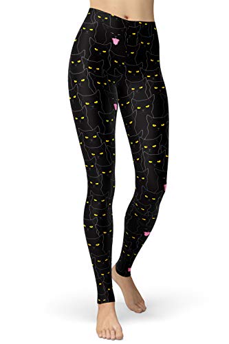 sissycos Cartoon Leggings Damen Print Tier Libelle Kaninchen Eule Katzen Leggings Design Yoga Laufen Hosen Mädchen Strumpfhosen Mode Stretch L-XXL Gamaschen der Schwarzen Katze von sissycos