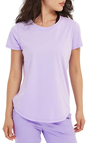 Lulucheri Sportshirt Damen Sport Yoga Fitness Shirt Laufshirt Kurzarm Tops Trainingsshirt Sommer Shortsleeve(Frühling Flieder，XL) von Lulucheri