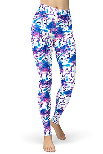 sissycos Damen 80er Artistic Leggings, Bunte Print Sanft Hohe Taille Lang Regular und Plus Size(Weiß Gedruckte Graffiti,M) von sissycos