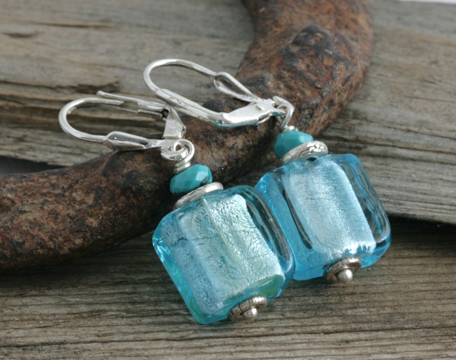 Folie Glas Hill Tribe Silber Türkis Baumeln/Handgefertigte Schmuck Luluglitterbug von luluglitterbug