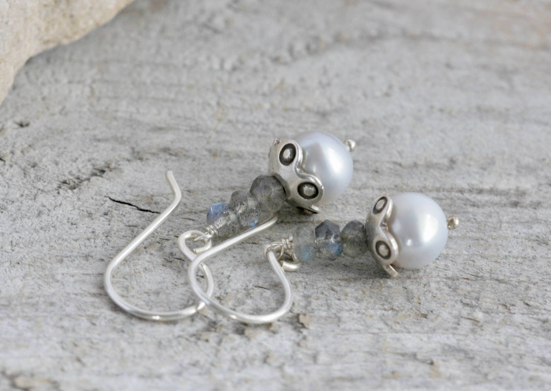 Pearl Labradorit Hill Tribe Sterling Silber Baumeln Ohrringe/Natürliche Edelsteine Luluglitterbug von luluglitterbug