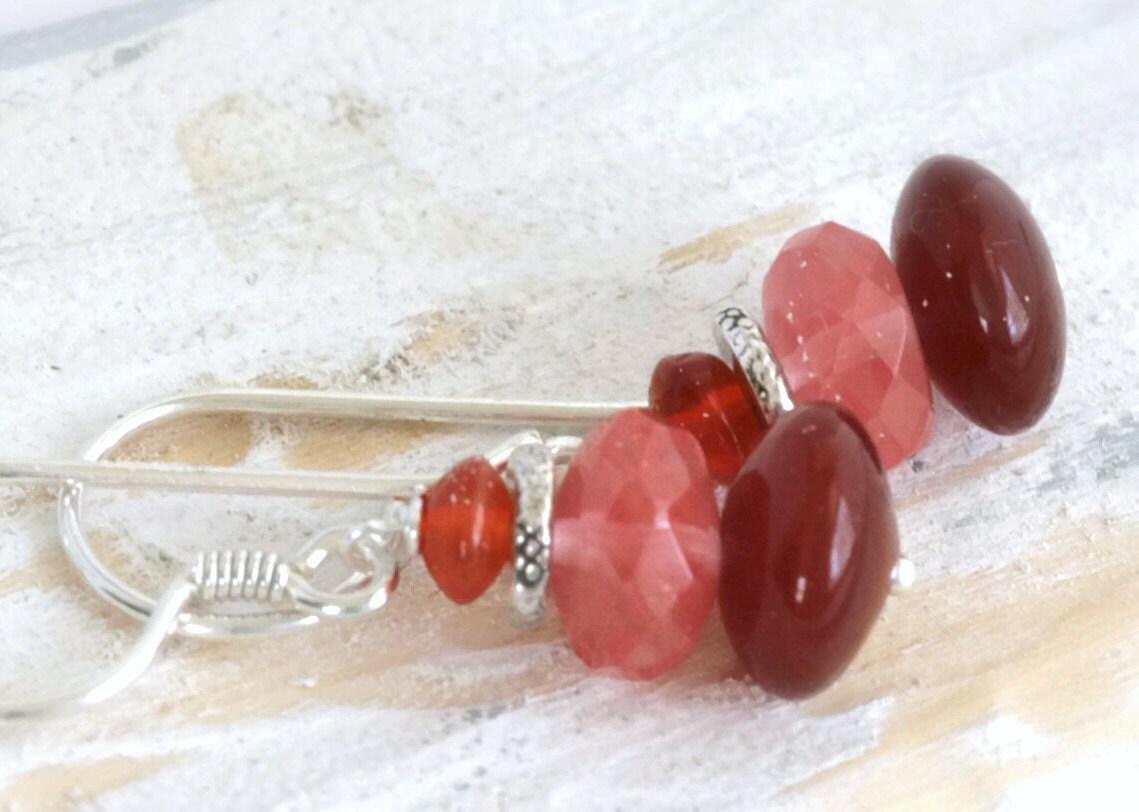 Sweet Stack Tropfen Sterling Silber Ohrringe Handgemachte/Natürliche Edelsteine Quarz, Karneol, Achat , Luluglitterbug von luluglitterbug