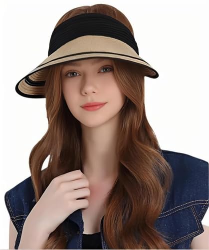 lulupila Modischer Sonnenhüte mit großer Krempe für Damen. UV-beständiger Damen Blackout Hut Sommerhut Packbar Faltbar Strandhut von lulupila