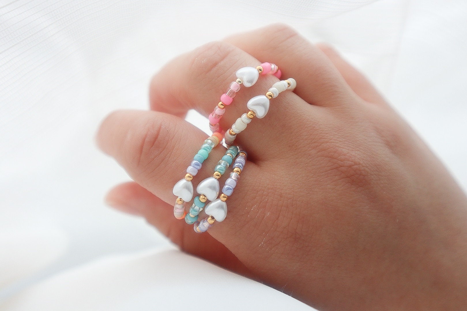 Handgemachte Herz Perle Ring Miyuki Perlen Stretch Ring von lunaejewelryshop
