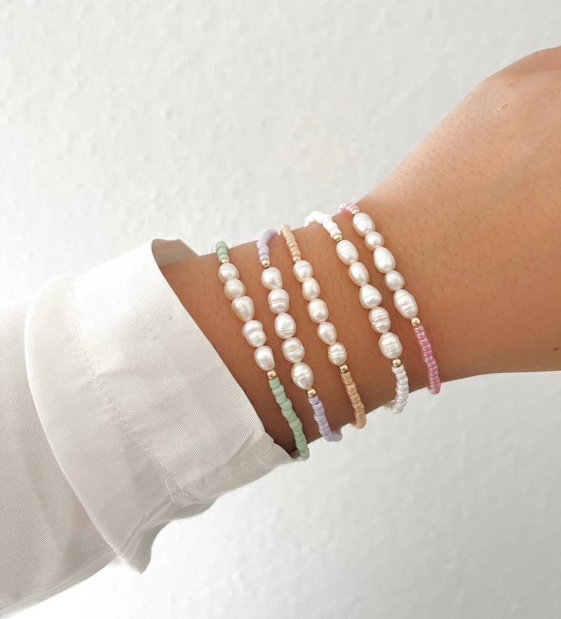 Süßwasserperlen Perlenarmband Edelstahl Sommerschmuck Süßwasserperlen Perlenarmband Edelstahl Sommerschmuck von lunaejewelryshop