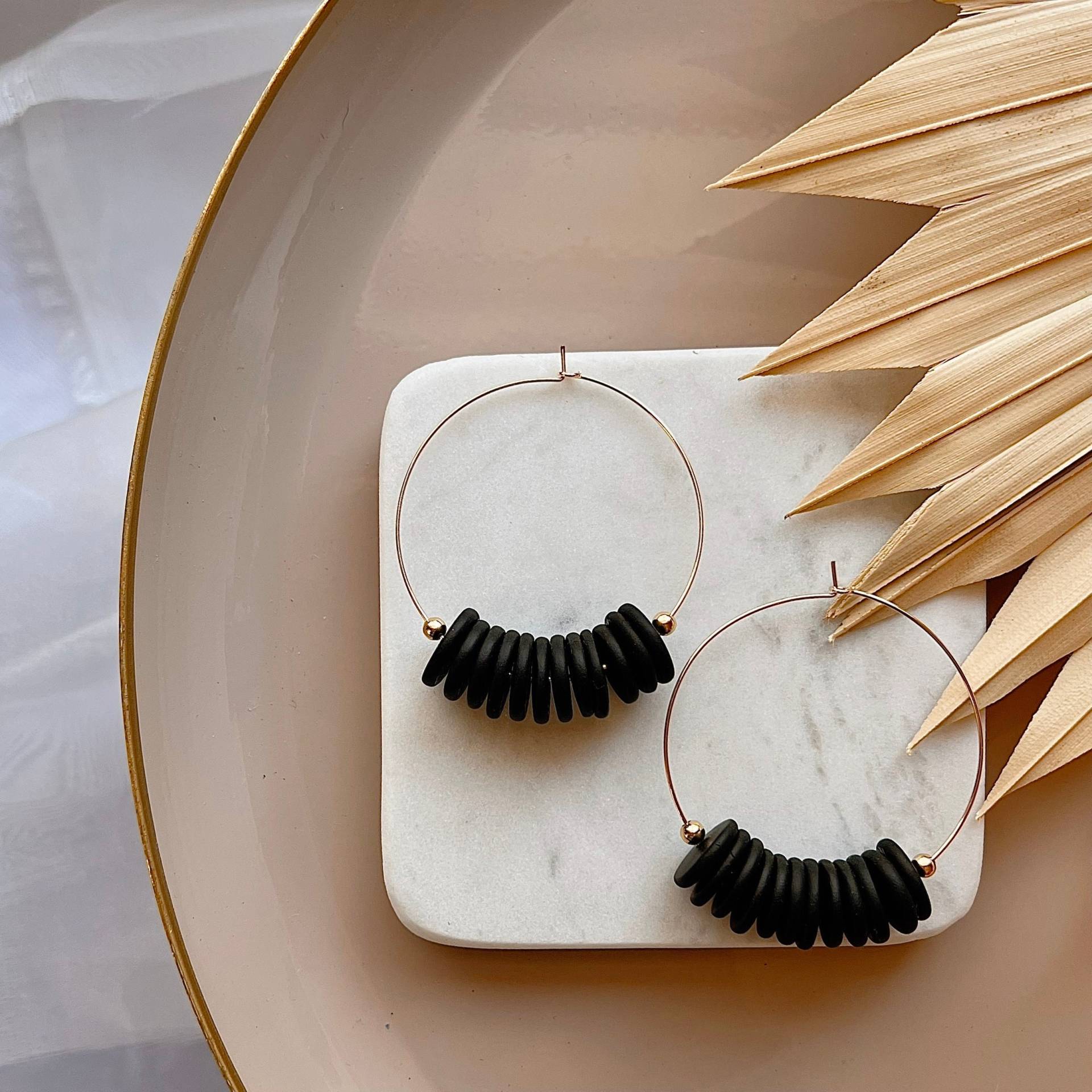 Cleo | Large || Schwarz | Ton Ohrringe Polymer Clay Handgefertigte Statement Geschenke Für Sie von lunaraphael