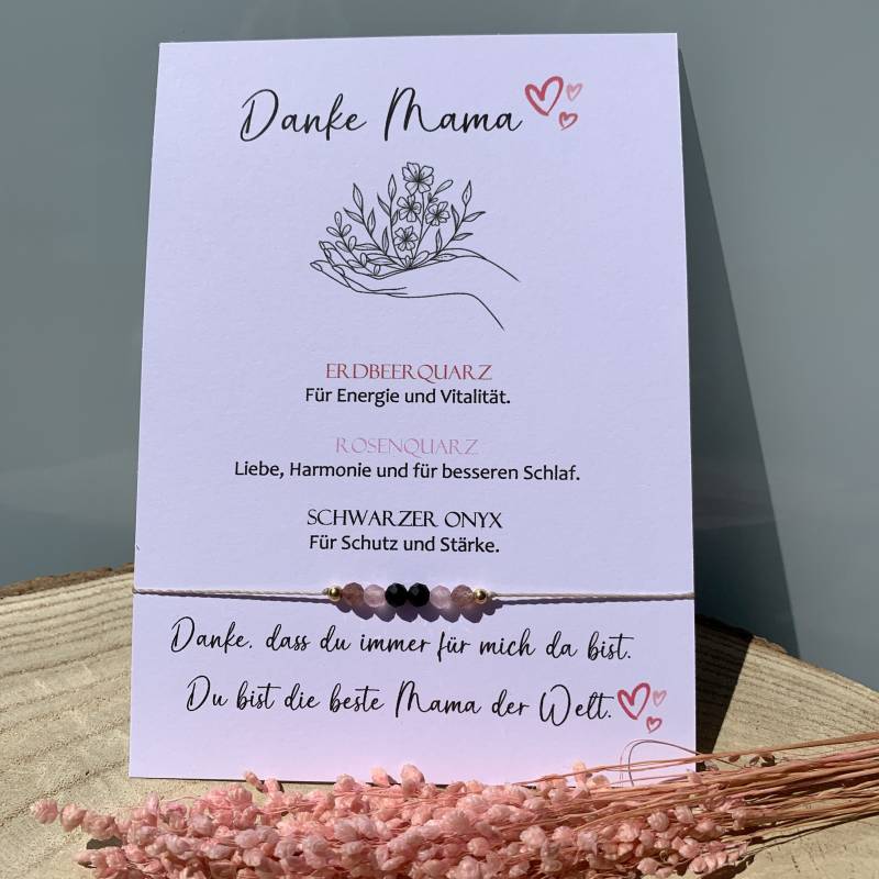 Danke Mama Schutzarmband Text Personalisierbar Mutter Armband Erdbeerquarz Rosenquarz Onyx Edelsteine Facettiert Geschenk Zum Muttertag von lunevillage