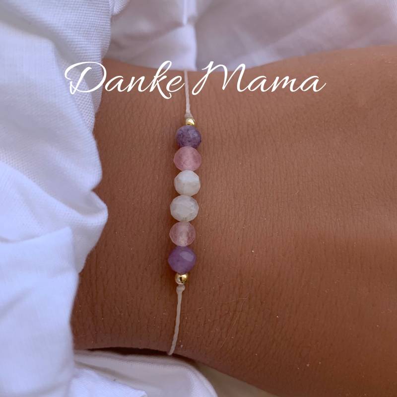 Danke Mama Schutzarmband Text Personalisierbar Mutter Armband Lepidolith Rosenquarz Mondstein Edelsteine Facettiert Geschenk Für Die Mama von lunevillage