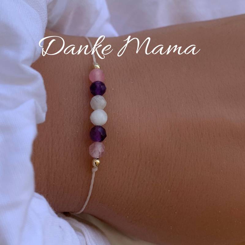 Danke Mama Schutzarmband Text Personalisierbar Mutter Armband Rosenquarz Amethyst Mondstein Edelsteine Facettiert Geschenk Zum Muttertag von lunevillage