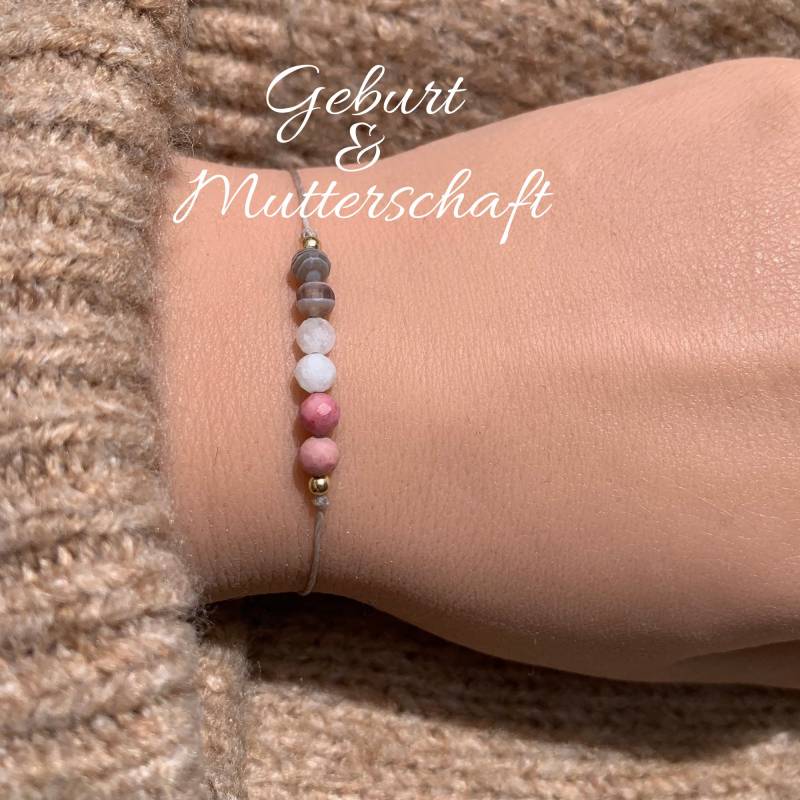 Geburt Mutterschaft Schutzarmband Mutter Kind Bindung Glücksarmband Kraftarmband Botswana Achat Mondstein Rhodonit Glückbringer von lunevillage