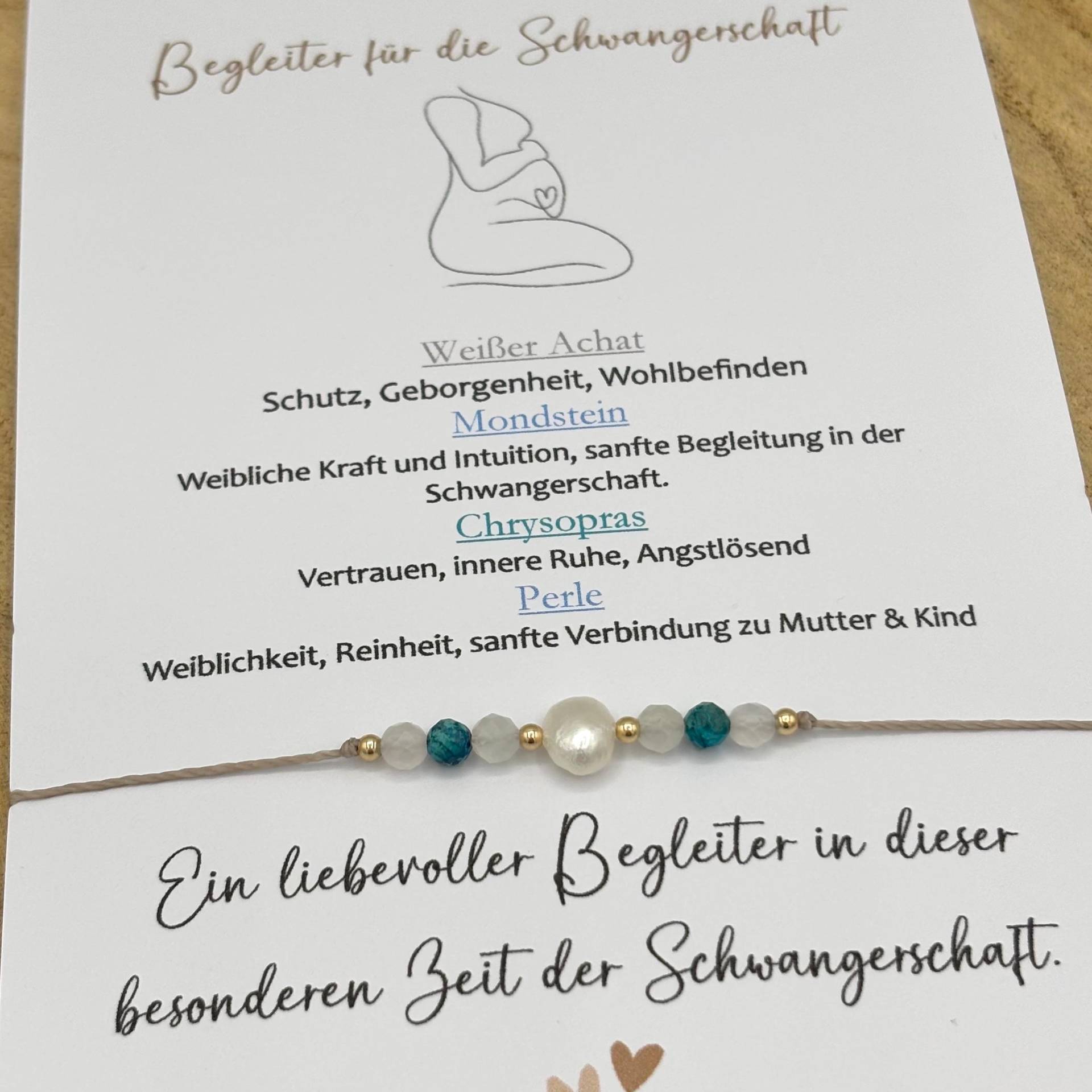 Glücksbringer Begleiter Für Die Schwangerschaft Schutzstein Edelstein Armband Babyparty Geschenk Weißer Achat Mondstein Chrysopras von lunevillage