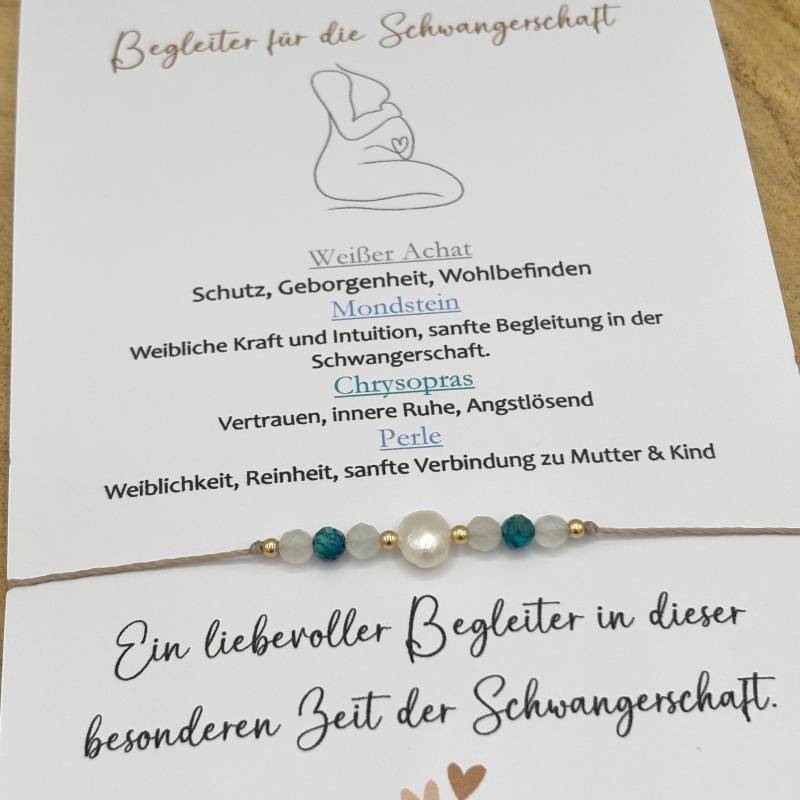 Glücksbringer Begleiter Für Die Schwangerschaft Schutzstein Edelstein Armband Babyparty Geschenk Weißer Achat Mondstein Chrysopras von lunevillage
