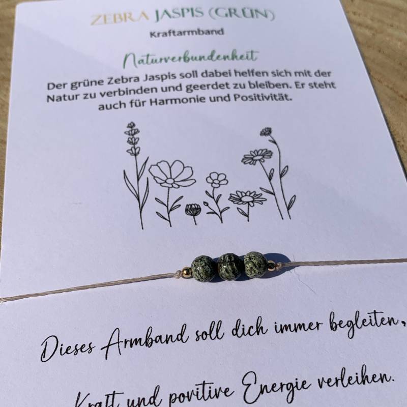 Grüner Zebra Jaspis Armband Kraftarmband Energiearmband Edelsteinarmband Edelstein Geschenk Individualisierbar von lunevillage