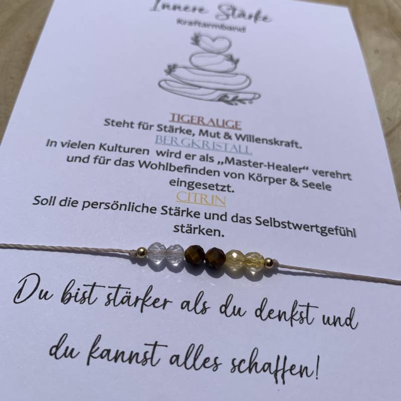Innere Stärke Armband Kraftarmband Mutmacher Bergkristall Tigerauge Citrin Glücksbringer Edelstein von lunevillage