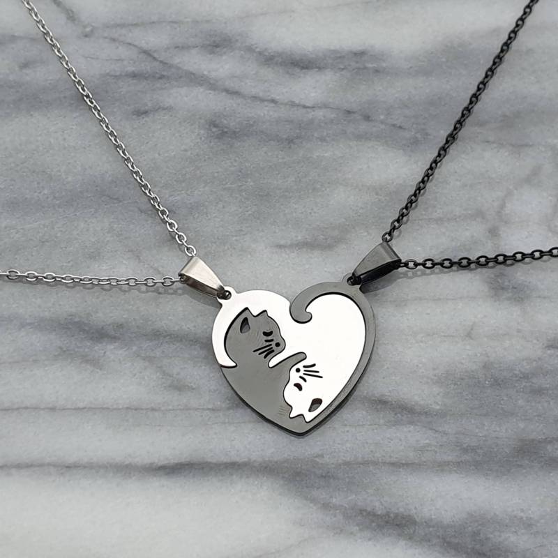 Katzen Partnerkette Freundschaftskette Aus Edelstahl Cats - Valentinstag Geschenk Liebe Partner Love Schmuck von lunevillage