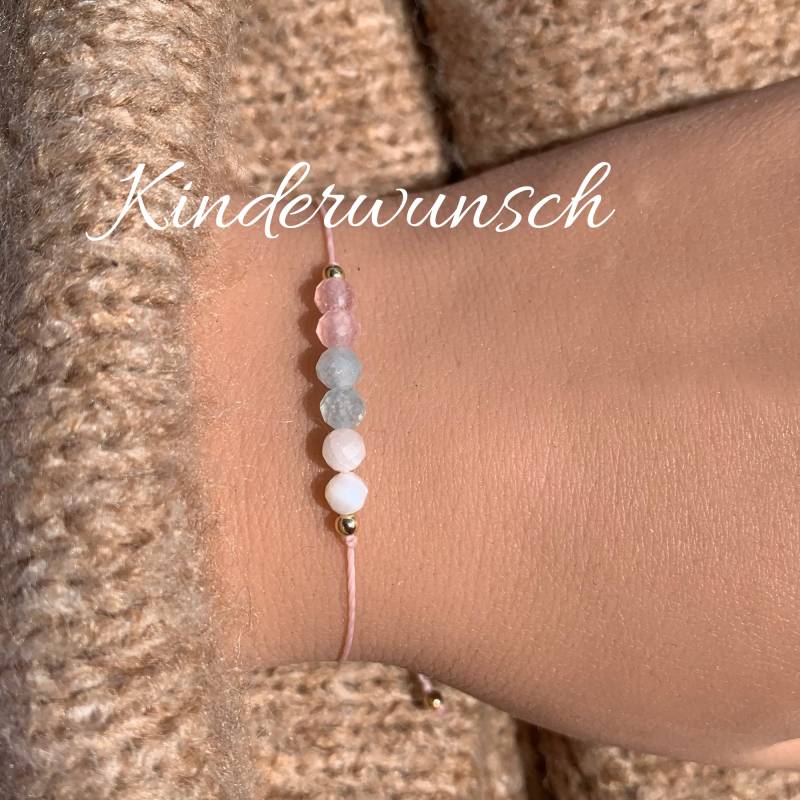 Kinderwunsch Glücksbringer Edelstein Armband Fertility Aquamarin Rosenquarz Mondstein Glücksarmband 14K Gold Filled von lunevillage
