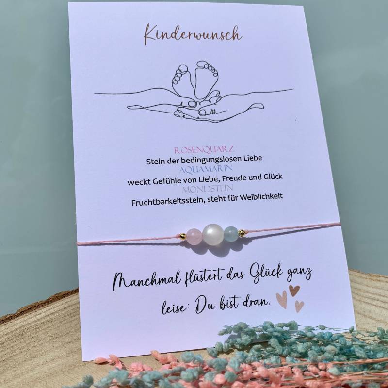 Kinderwunsch Glücksbringer Edelstein Armband Fertility Aquamarin Rosenquarz Mondstein Makramee Geschenk 14K Gold Filled von lunevillage