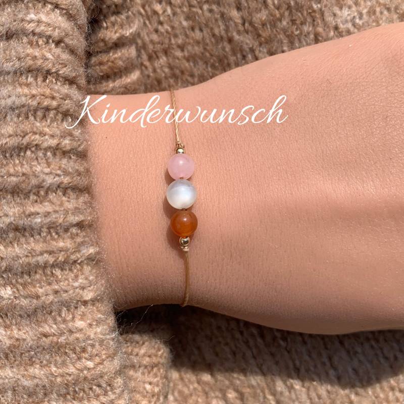 Kinderwunsch Fruchtbarkeit Edelstein Armband Fertility Rosenquarz Mondstein Karneol Glücksbringer Geschenk 14K Gold Filled von lunevillage