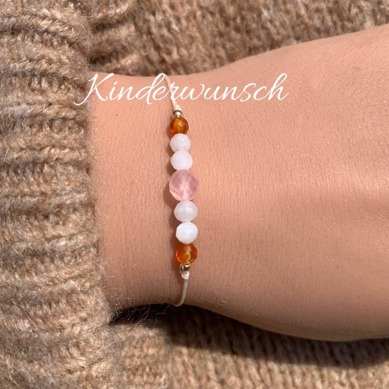 Kinderwunsch Fruchtbarkeit Edelstein Armband Fertility Rosenquarz Mondstein Karneol Glücksbringer Schutzarmband 14K Gold Filled von lunevillage