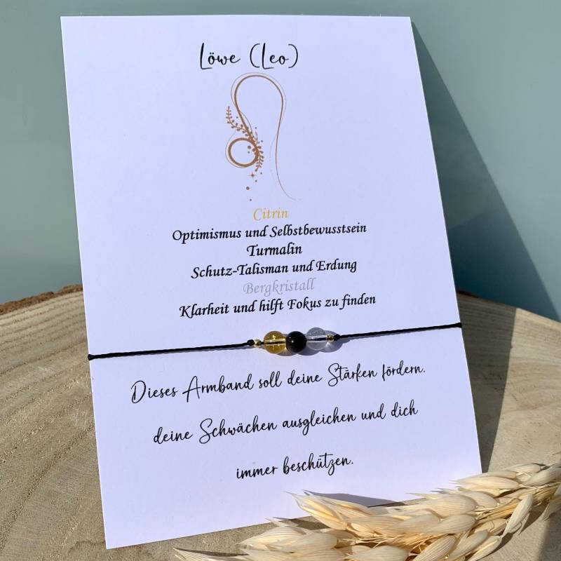 Löwe Leo Sternzeichen Armband Edelsteinarmband Citrin Turmalin Bergkristall Glücksarmband 14K Gold Filled 925 Silber von lunevillage