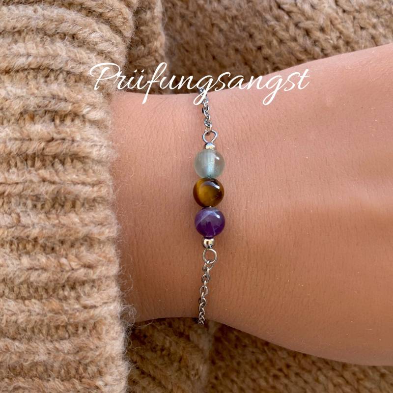 Prüfungsangst Armband Oder Halskette | Edelstein Prüfungshelfer Glücksbringer Fluorit Tigerauge Amethyst von lunevillage