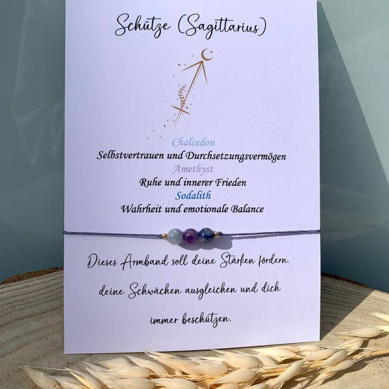 Schütze Sagittarius Sternzeichen Armband Edelsteinarmband Chalcedon Amethyst Sodalith Glücksarmband 14K Gold Filled 925 Silber von lunevillage
