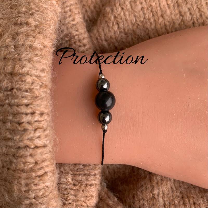 Schutzsteine Armband Schutzarmband Edelsteinarmband Kristallarmband Talisman Glücksbringer Obsidian Hämatit 14K Gold Filled von lunevillage