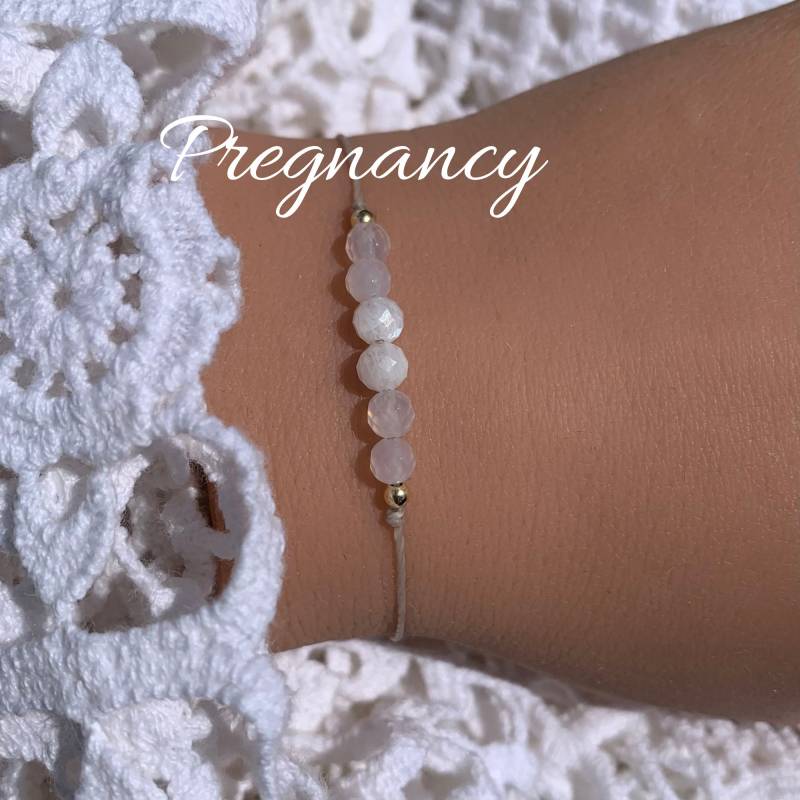 Schwangerschaft Schutzstein Edelstein Armband Schutzarmband Weisser Achat Mondstein Babyparty 14K Gold Filled 925 Silber von lunevillage