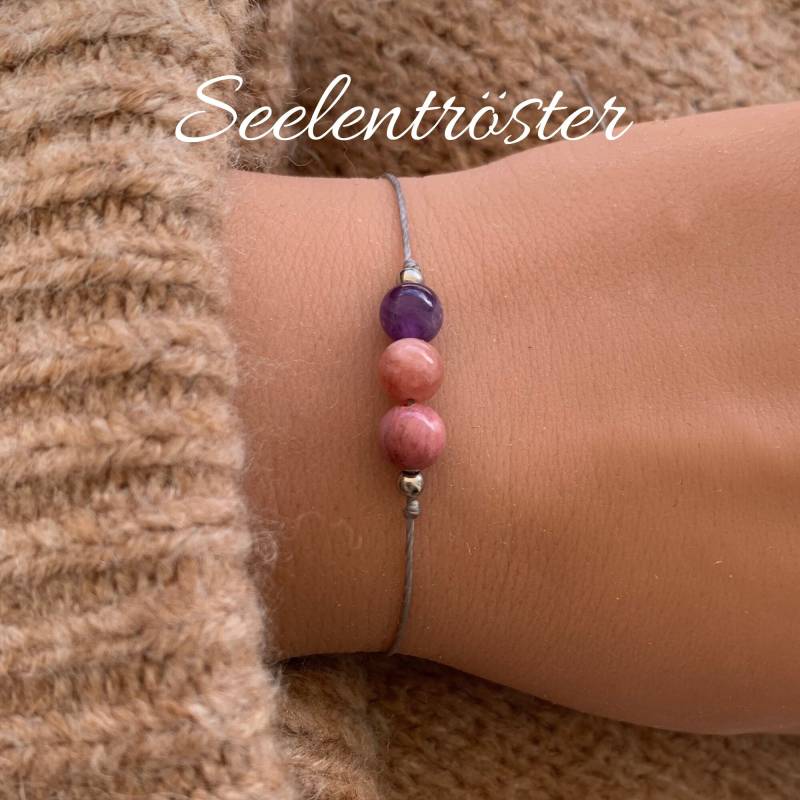 Seelentröster Trostarmband Trauer Armband Kraftarmband Kraftgeber Amethyst Sonnenstein Rhodonit 14K Gold Filled von lunevillage