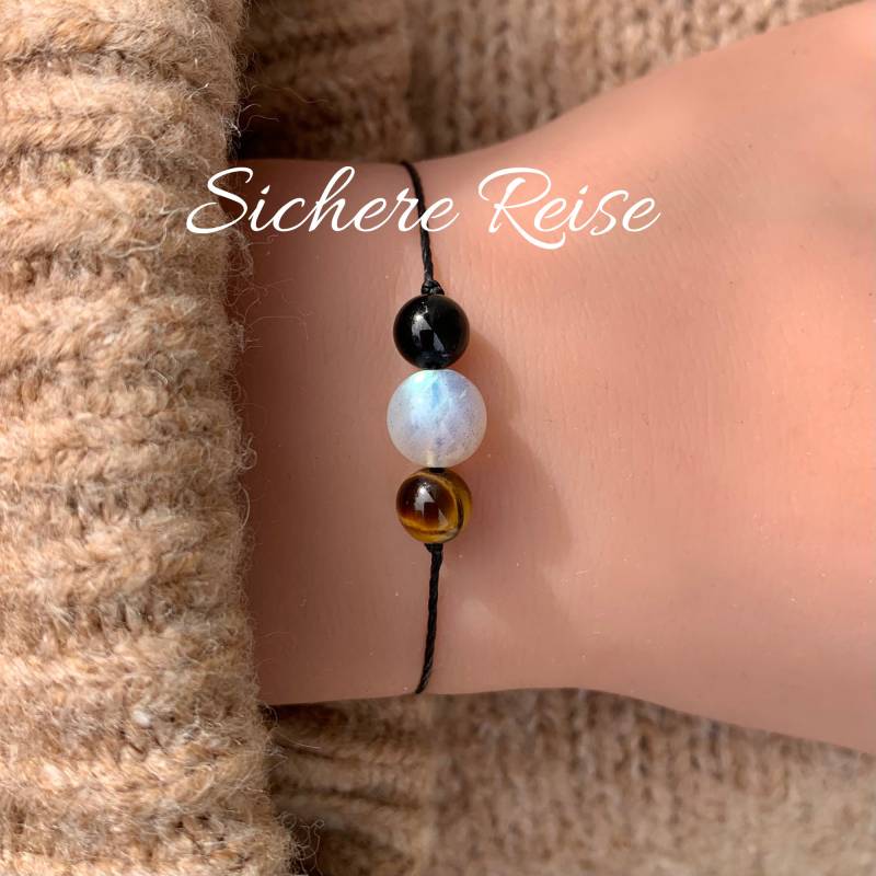 Sichere Reise Armband Reisebegleiter Happy Travel Schutzarmband Edelsteinarmband Glücksbringer Turmalin Tigerauge Labradorit von lunevillage