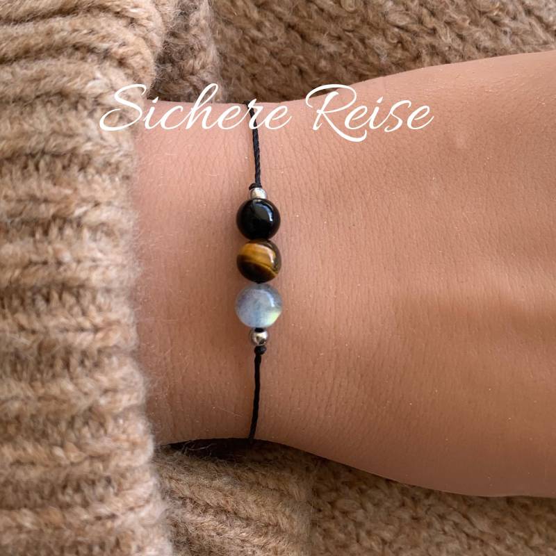 Sichere Reise Armband Reisebegleiter Happy Travel Schutzarmband Edelstein Kristalle Geschenk Personalisiert Turmalin Tigerauge Labradorit von lunevillage