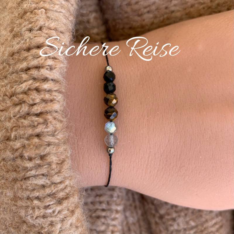 Sichere Reise Armband Reisebegleiter Happy Travel Schutzarmband Edelsteine Kristalle Geschenk Personalisiert Turmalin Tigerauge Labradorit von lunevillage