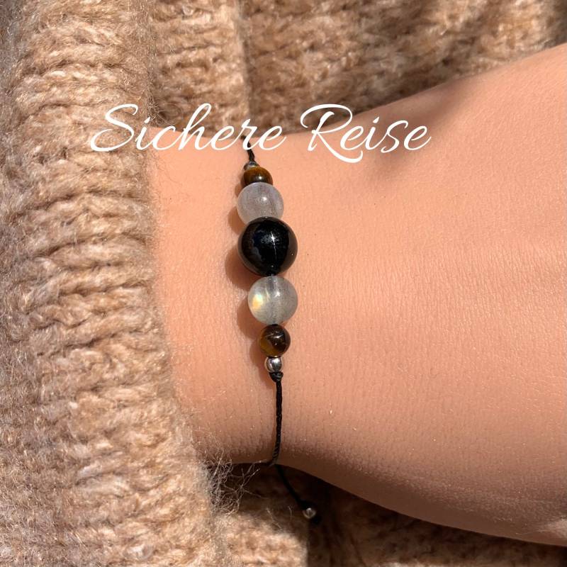 Sichere Reise Armband Reisebegleiter Happy Travel Schutzarmband Edelsteinarmband Glücksarmband Turmalin Tigerauge Labradorit von lunevillage