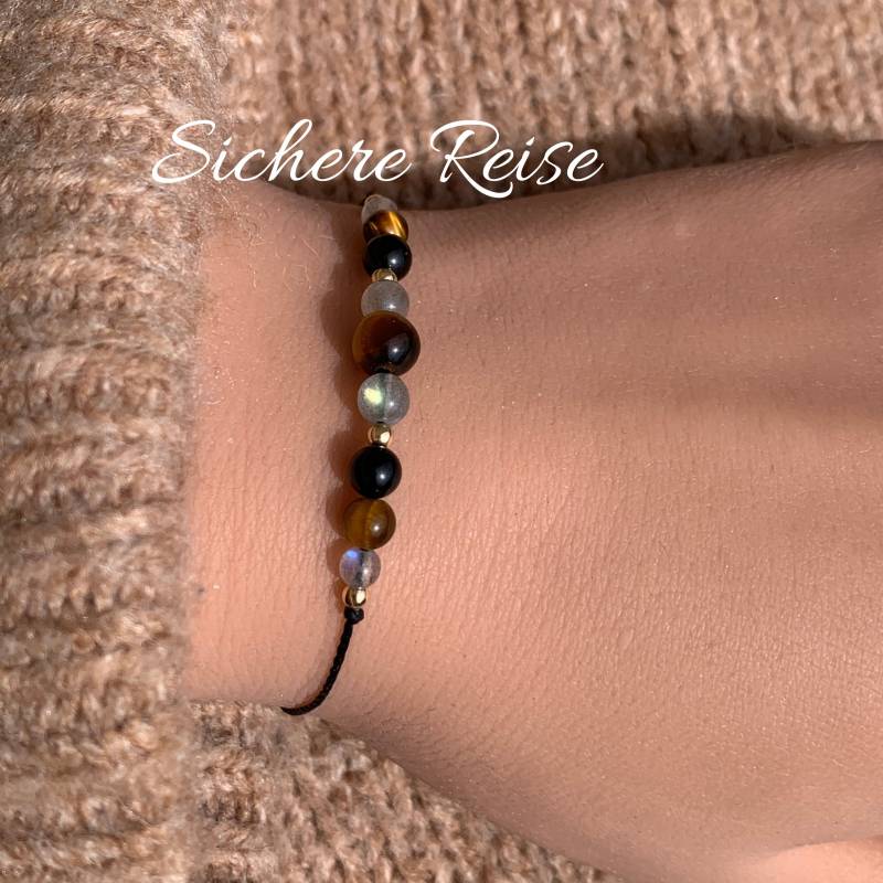 Sichere Reise Armband Reisebegleiter Happy Travel Schutzarmband Edelsteine Kristalle Geschenk Turmalin Tigerauge Labradorit von lunevillage