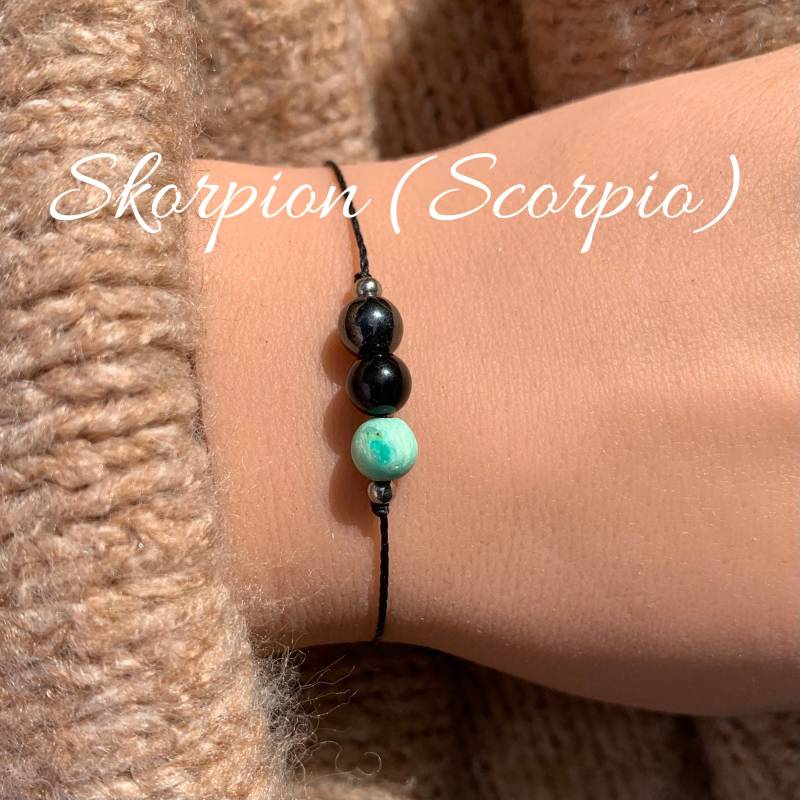 Skorpion Scorpio Sternzeichen Armband Edelsteinarmband Hämatit Obsidian Türkis Glücksarmband 14K Gold Filled 925 Silber von lunevillage
